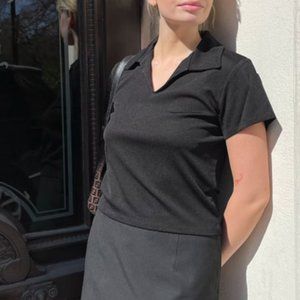 NWT Djerf Avenue Getaway Collar Short Sleeve Top Shirt Oversized Black M